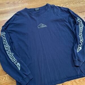 Vintage Y2K Quiksilver T-Shirt Center Spellout LS Mens XL Navy Surf Boarding